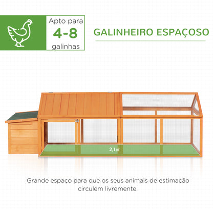 PawHut Galinheiro de Madeira Galinheiro de Exterior Espaçoso de 2 Andares para 4-8 Galinhas com Teto Abatível Cercado Portas com Fechadura e Caixa Ninho 240x112,5x76cm Madeira