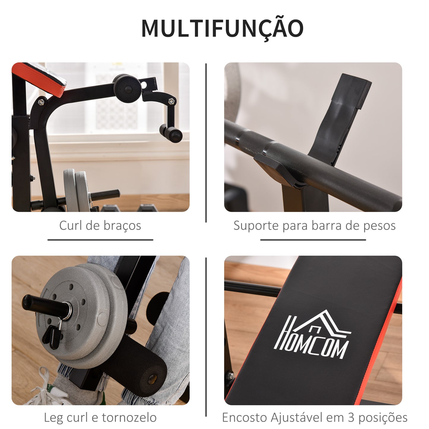 Banco de Pesos Multifuncional Banco de Musculação com Encosto Ajustável Suporte de Barras para Fitness Treinamento Completo 105x150x112cm Preto