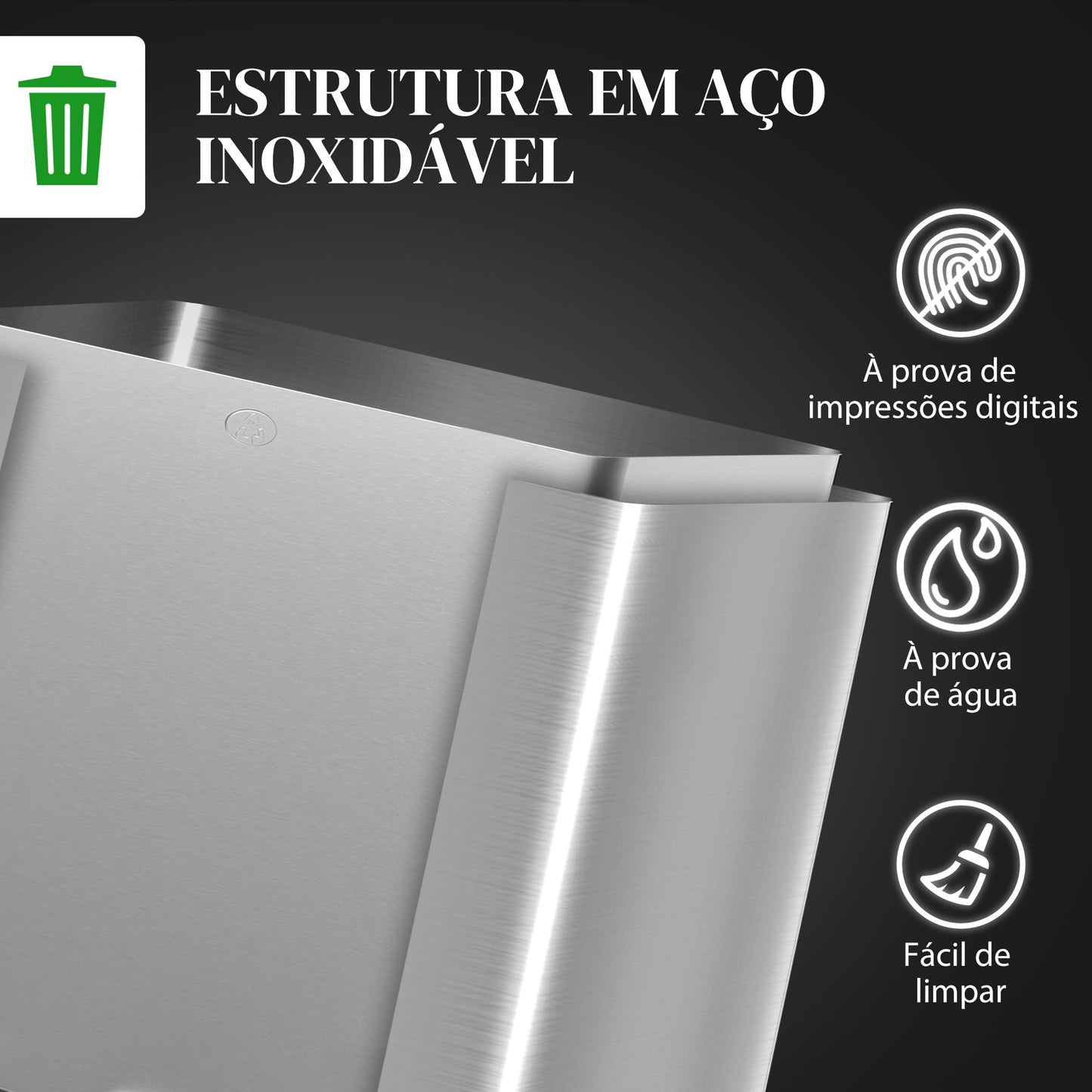 HOMCOM Balde de Lixo de Cozinha com 3 Compartimentos 3x10L Cubo de Lixo de Aço Inoxidável com Pedais Tampas com Fechamento Suave e Cubo Amovível para Escritório Cozinha Prata