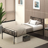 Estrutura de Cama Individual de Metal 31cm para Colchão 90x190cm com Cabeceira com Forma de Mariposa Estrutura de Cama com Espaço em Baixo de Armazenamento 95x196x100cm Preto