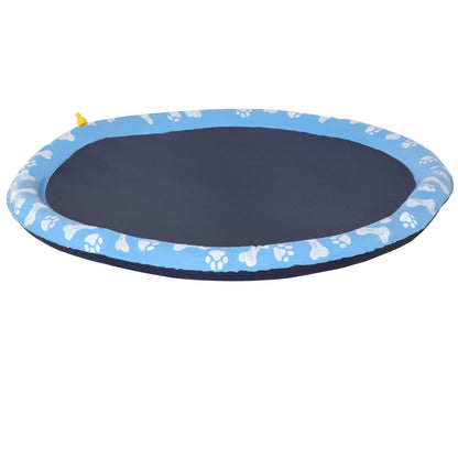 PawHut Splash Pad Tapete Aquático com Pulverizador Ø150 cm Tapete Anti-Respingos Piscina Portátil para Cães Azul