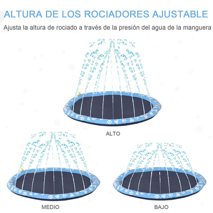 PawHut Splash Pad Tapete Aquático com Pulverizador Ø150 cm Tapete Anti-Respingos Piscina Portátil para Cães Azul