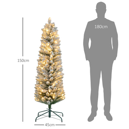 HOMCOM Árvore de Natal Árvore de Natal artificial nevada de 150 cm com 120 luzes LED 263 ramos e suporte metálico Árvore de Natal para sala verde e branca