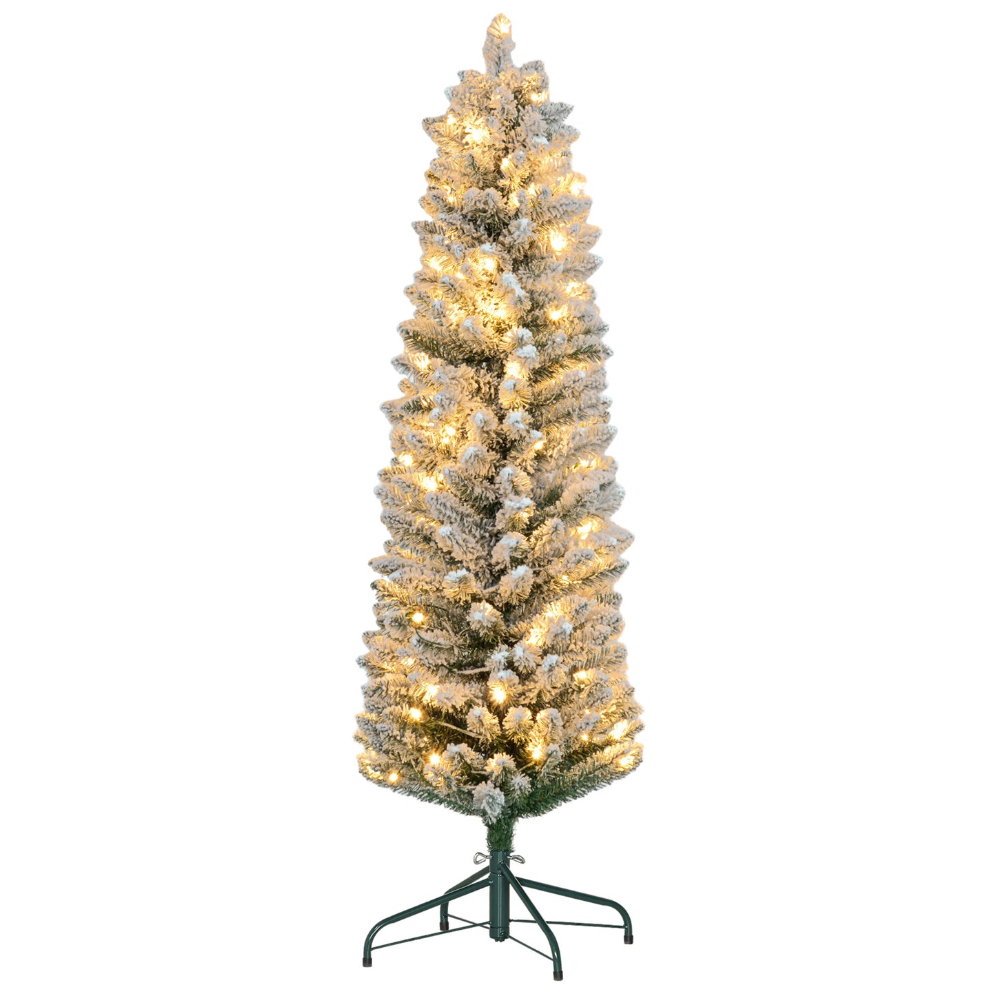 HOMCOM Árvore de Natal Árvore de Natal artificial nevada de 150 cm com 120 luzes LED 263 ramos e suporte metálico Árvore de Natal para sala verde e branca