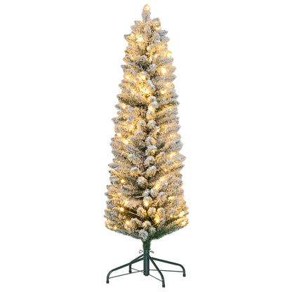 HOMCOM Árvore de Natal Árvore de Natal artificial nevada de 150 cm com 120 luzes LED 263 ramos e suporte metálico Árvore de Natal para sala verde e branca