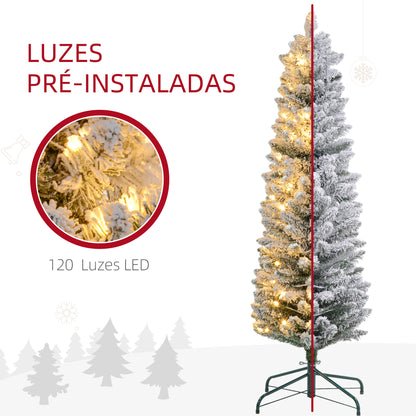 HOMCOM Árvore de Natal Árvore de Natal artificial nevada de 150 cm com 120 luzes LED 263 ramos e suporte metálico Árvore de Natal para sala verde e branca