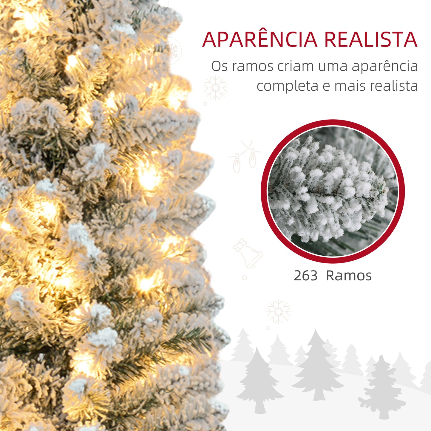 HOMCOM Árvore de Natal Árvore de Natal artificial nevada de 150 cm com 120 luzes LED 263 ramos e suporte metálico Árvore de Natal para sala verde e branca