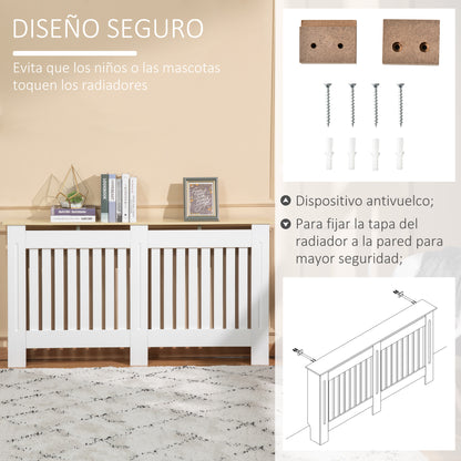 HOMCOM Cobertura Radiador 152x19x83cm Cobertura Radiador de MDF e Melamina com Dispositivo Anti-Rolamento Desenho Moderno para Sala de Estar Dormitório Branco