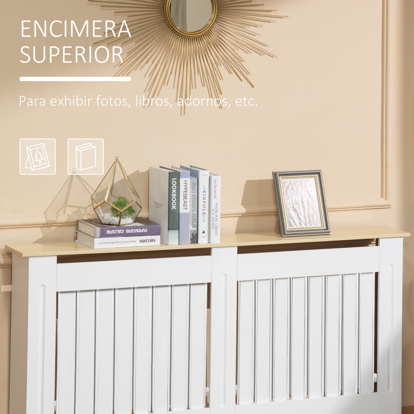 HOMCOM Cobertura Radiador 152x19x83cm Cobertura Radiador de MDF e Melamina com Dispositivo Anti-Rolamento Desenho Moderno para Sala de Estar Dormitório Branco