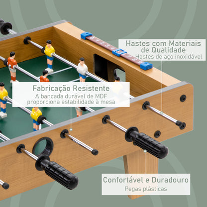 HOMCOM Matraquilho de Mesa para Crianças acima de 6 Anos Jogo de Mesa de Futbol de Madeira com 2 Bolas 6 Varas 2 Marcadores de Pontos 18 Jogadores 69x36,5x22cm Madeira