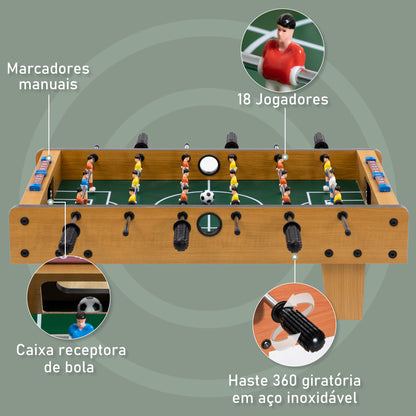 HOMCOM Matraquilho de Mesa para Crianças acima de 6 Anos Jogo de Mesa de Futbol de Madeira com 2 Bolas 6 Varas 2 Marcadores de Pontos 18 Jogadores 69x36,5x22cm Madeira