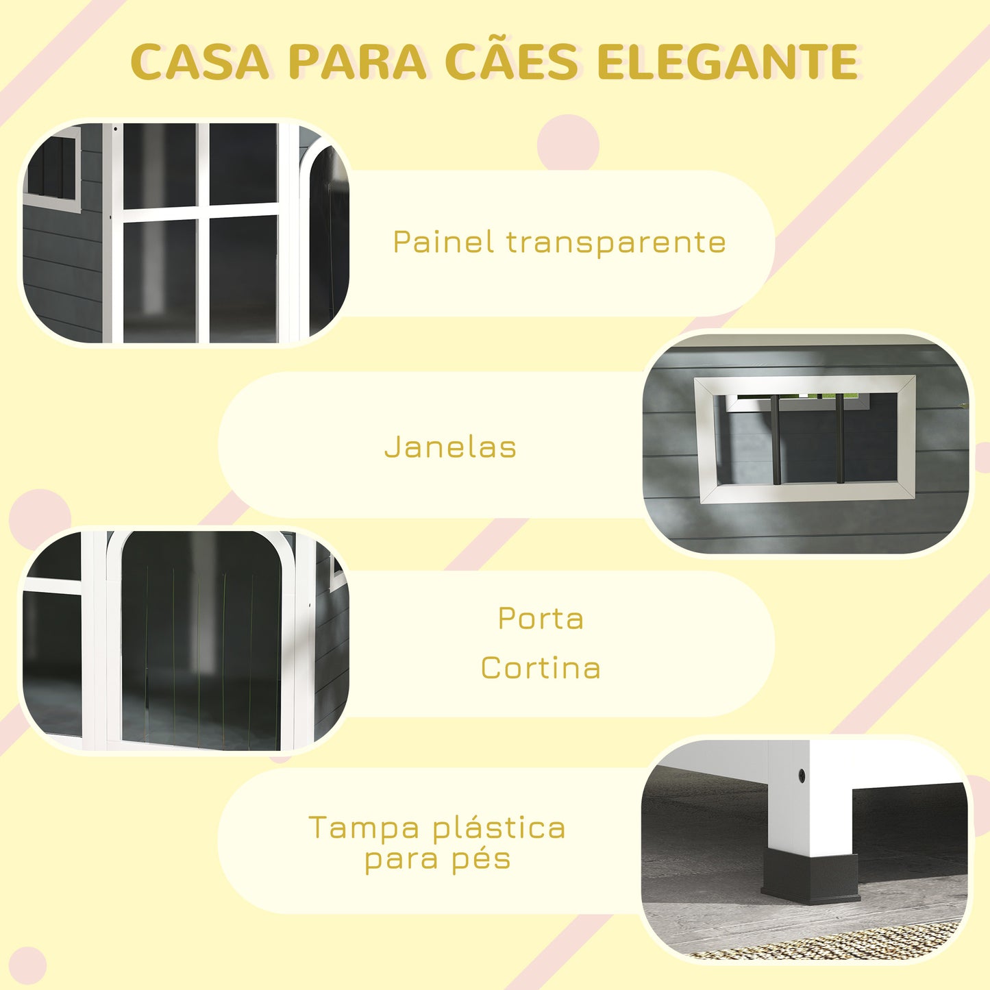 PawHut Casa para Cães de Madeira 101x66,5x70,5cm Casa para Animais de Estimação com Teto Abatível Frontal de Acrílico Porta com Cortina e Fundo Amovível Cinza Escuro