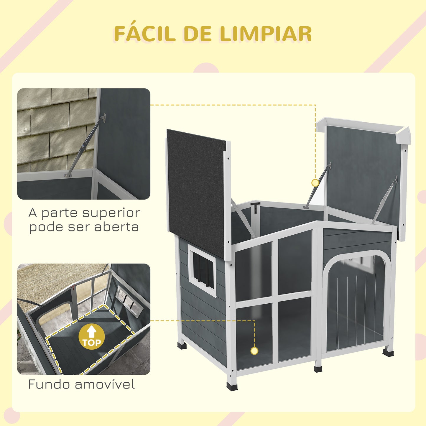 PawHut Casa para Cães de Madeira 101x66,5x70,5cm Casa para Animais de Estimação com Teto Abatível Frontal de Acrílico Porta com Cortina e Fundo Amovível Cinza Escuro