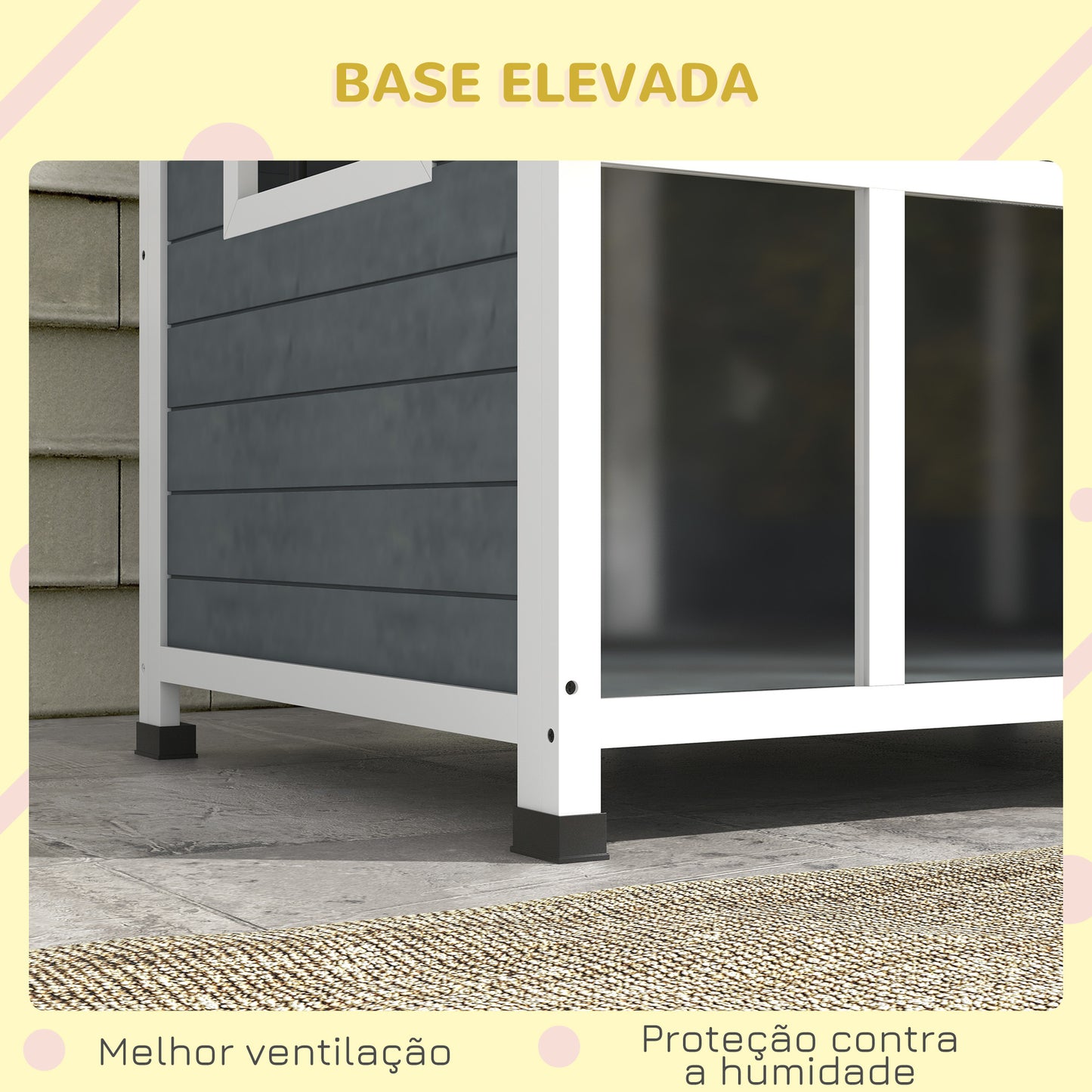 PawHut Casa para Cães de Madeira 101x66,5x70,5cm Casa para Animais de Estimação com Teto Abatível Frontal de Acrílico Porta com Cortina e Fundo Amovível Cinza Escuro