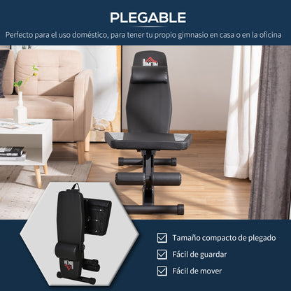 HOMCOM Banco de Pesos Dobrável Banco de Abdominais Ajustável com Encosto Inclinável em 6 Posições e Apoio para a Cabeça para Treinamento Completo do Corpo 145x55x41-114cm Preto