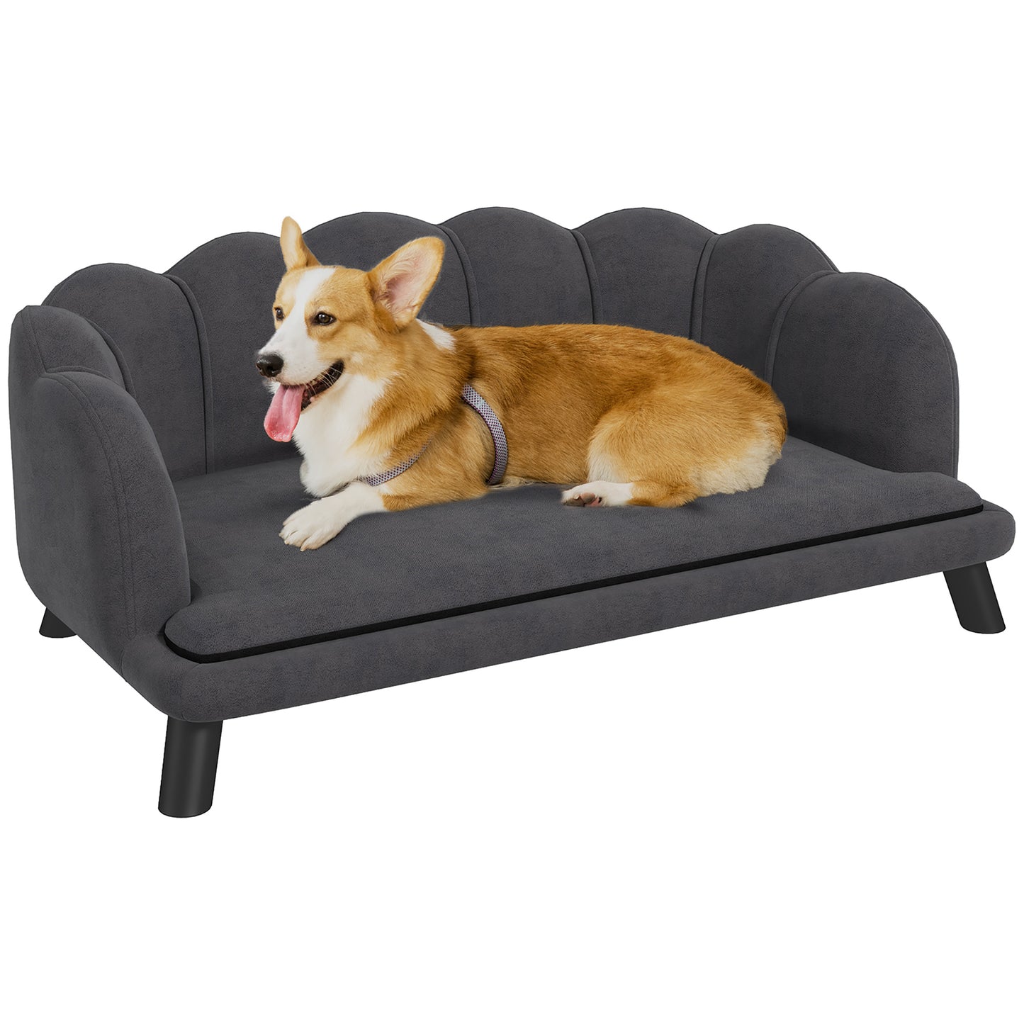 PawHut Sofá para Cães Médios Sofá Cama para Animais de Estimação Estofado em Veludo com Pés de Madeira Carga Máxima 25 kg 98,5x60,5x35,5 cm Cinza Escuro