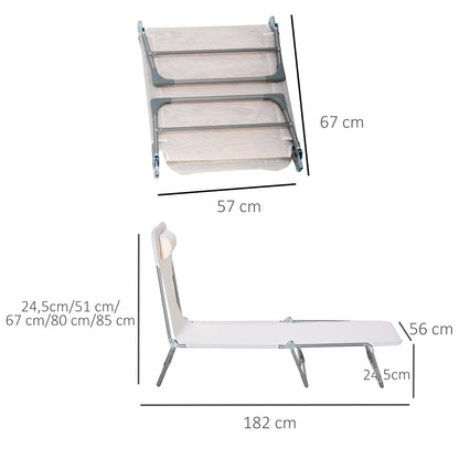 Outsunny Conjunto de 2 Espreguiçadeiras Dobráveis e Reclináveis de Jardim com Apoio para a Cabeça e Encosto Ajustável em 5 Posições Carga 120 kg para Praia Varanda 182x56x24,5 cm Creme