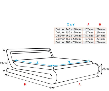 Cama canapé de matrimonio Patricia color blanco y negro (160x200cm) con colchón Texas