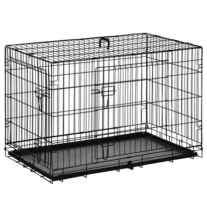 PawHut Gaiola para Cães com 2 Portas Gaiola para Animais de Estimação Dobrável com Alça de Transporte Aço 92x57x62,5cm Preto