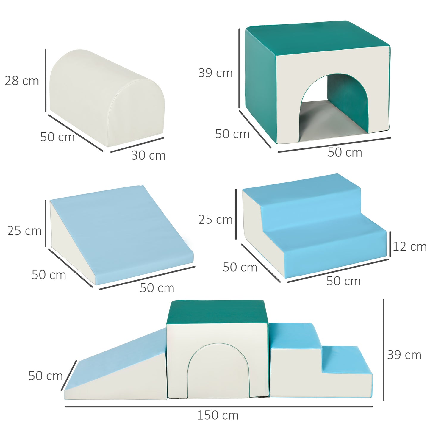 Conjunto de 4 Blocos de Espuma para Crianças de 1-3 Anos Figuras de Construção Brinquedo de Aprendizagem Infantil Estofado em PU 150x50x39cm Multicor