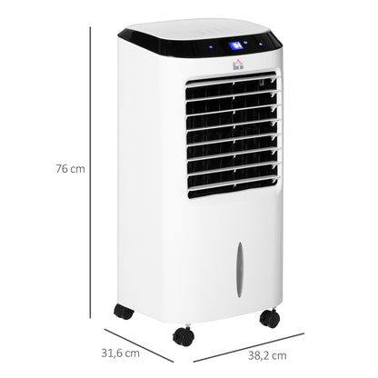 HOMCOM Climatizador Refrigerador de Ar Portátil 10L Humidificador Ventoinha 60W Ecrã LED Controlo Remoto Temporizador 3 Velocidades 3 Modos 38,2x31,6x76 cm Branco