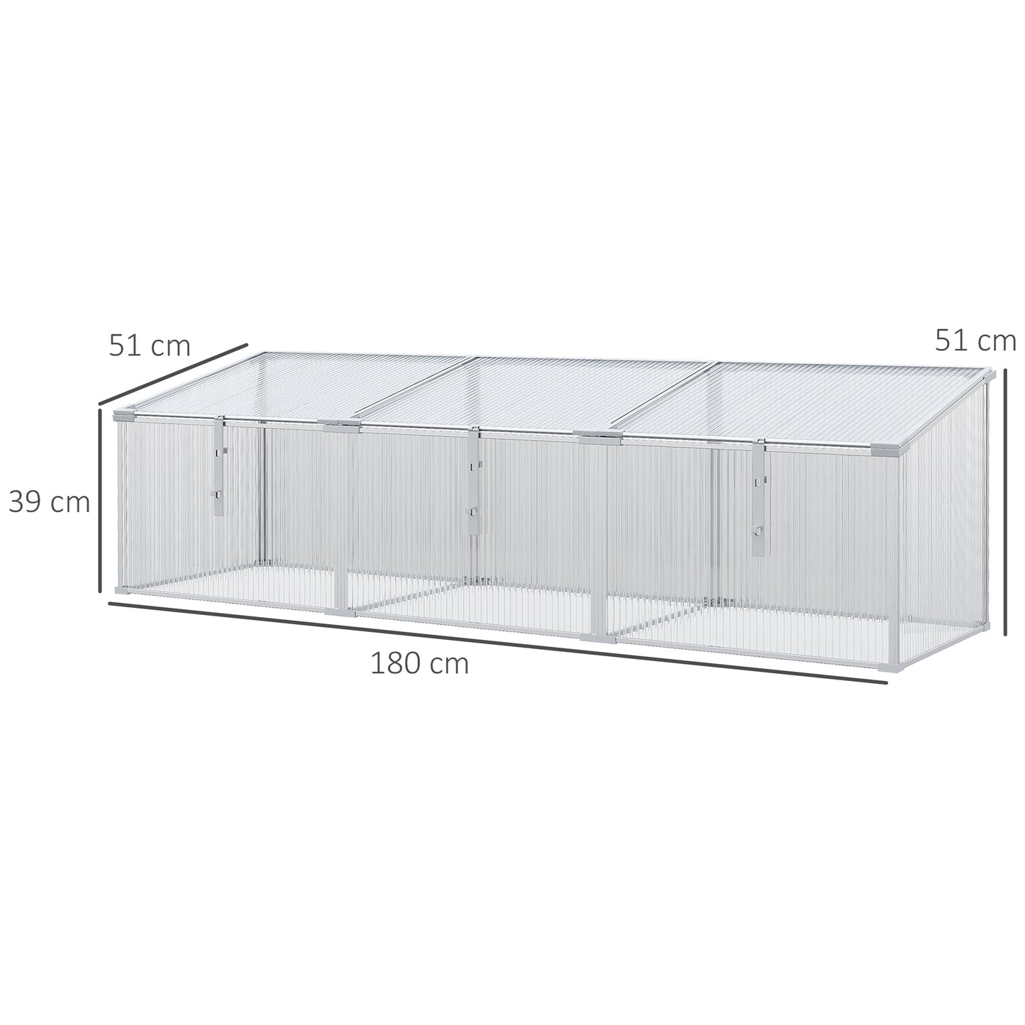 Outsunny Estufa de Jardim de Policarbonato e Alumínio 180x51x51 cm com Tetos Ajustáveis Proteção UV30+ para Varanda Pátio Transparente