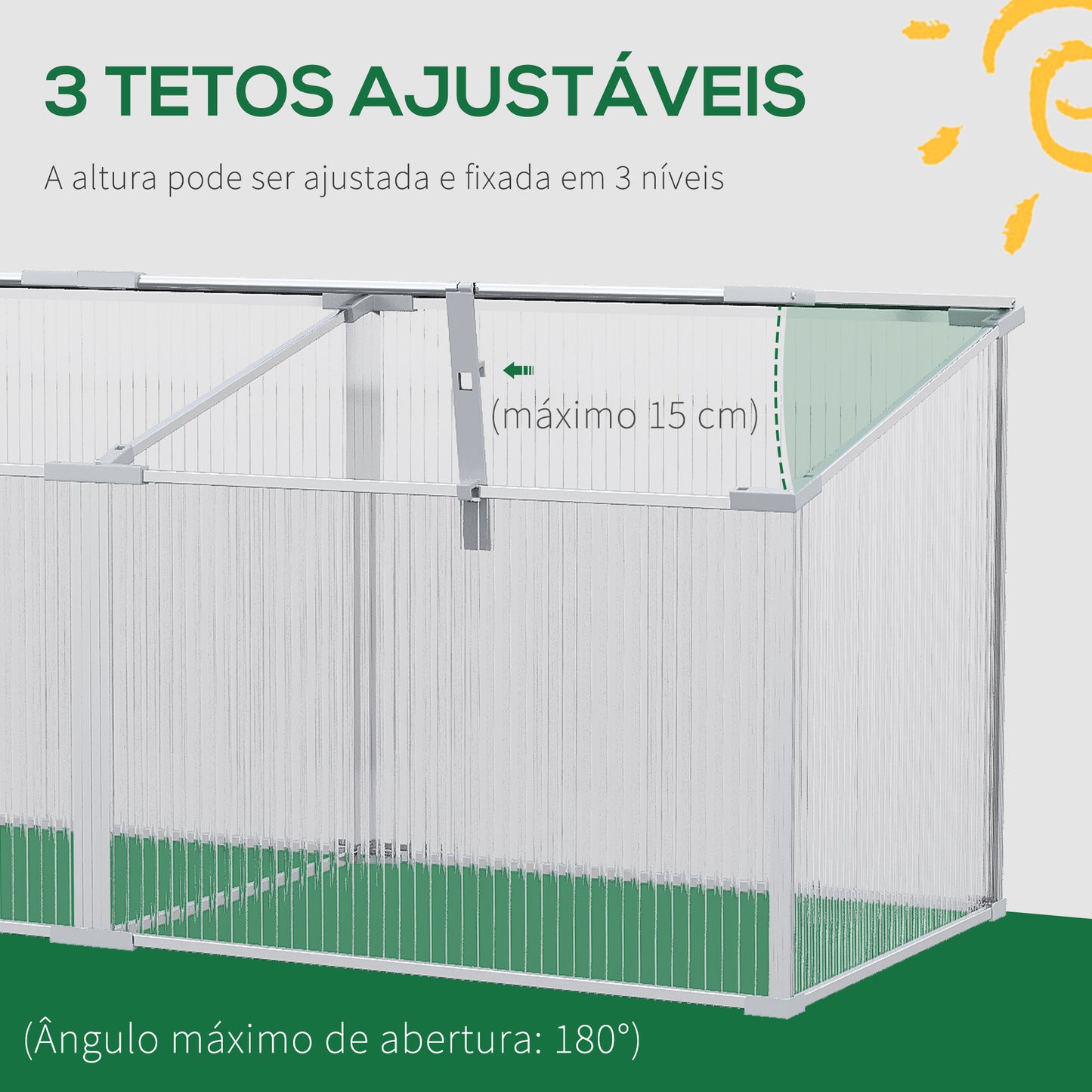 Outsunny Estufa de Jardim de Policarbonato e Alumínio 180x51x51 cm com Tetos Ajustáveis Proteção UV30+ para Varanda Pátio Transparente