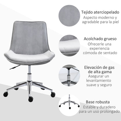 HOMCOM Cadeira de Escritório Operativa Giratória com Altura Ajustável Encosto Estofado em Pelúcia Suave e Rodas Carga 120kg 52,5x60x82-91cm Cinza