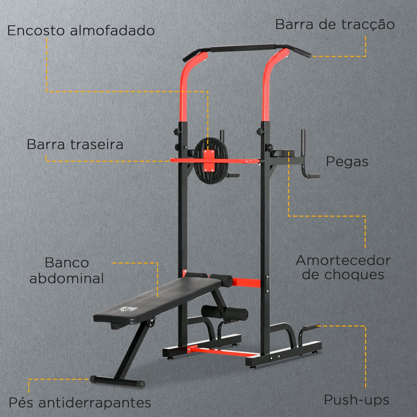 HOMCOM Aparelho de musculação dobrável multifuncional com banco acolchoado regulável em altura 6 níveis Aço 94x174x180-230 cm Preto e vermelho