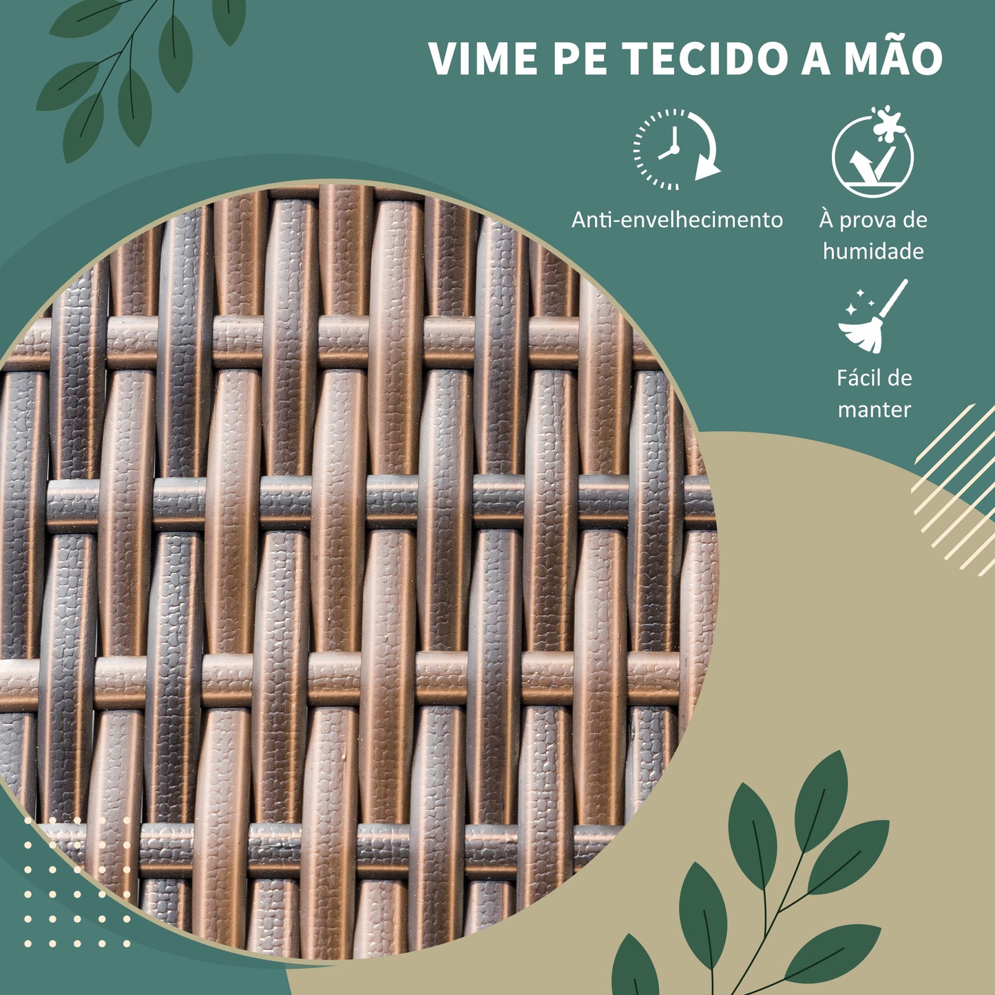 Outsunny Conjunto de Refeição de Vime Conjunto de Refeição 7 Peças com Mesa e 6 Cadeiras Dobráveis para Jardim Exterior Pátio Varanda Marrom