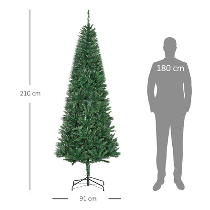 HOMCOM Árvore de Natal Artificial 210cm com 865 Ramos Ecológicos Decoração de Natal para Interiores Φ91x210cm Verde