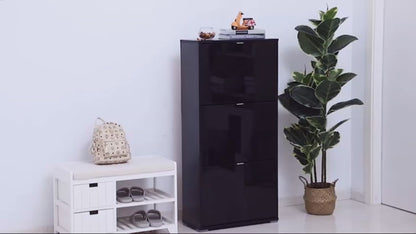 Sapateira Emile com 3 Divisórias - Preto - Design Moderno