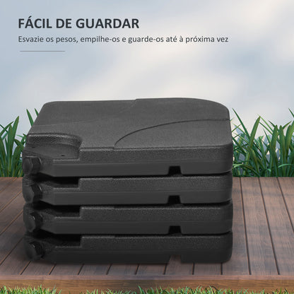 Outsunny Conjunto de Pesos para Base de Chapéu de Sol de 4 Peças Base para Chapéu de Sol Quadrada Preenchível com 15 Litros de Água ou 19,5 kg de Areia para Base Cruzada Preto