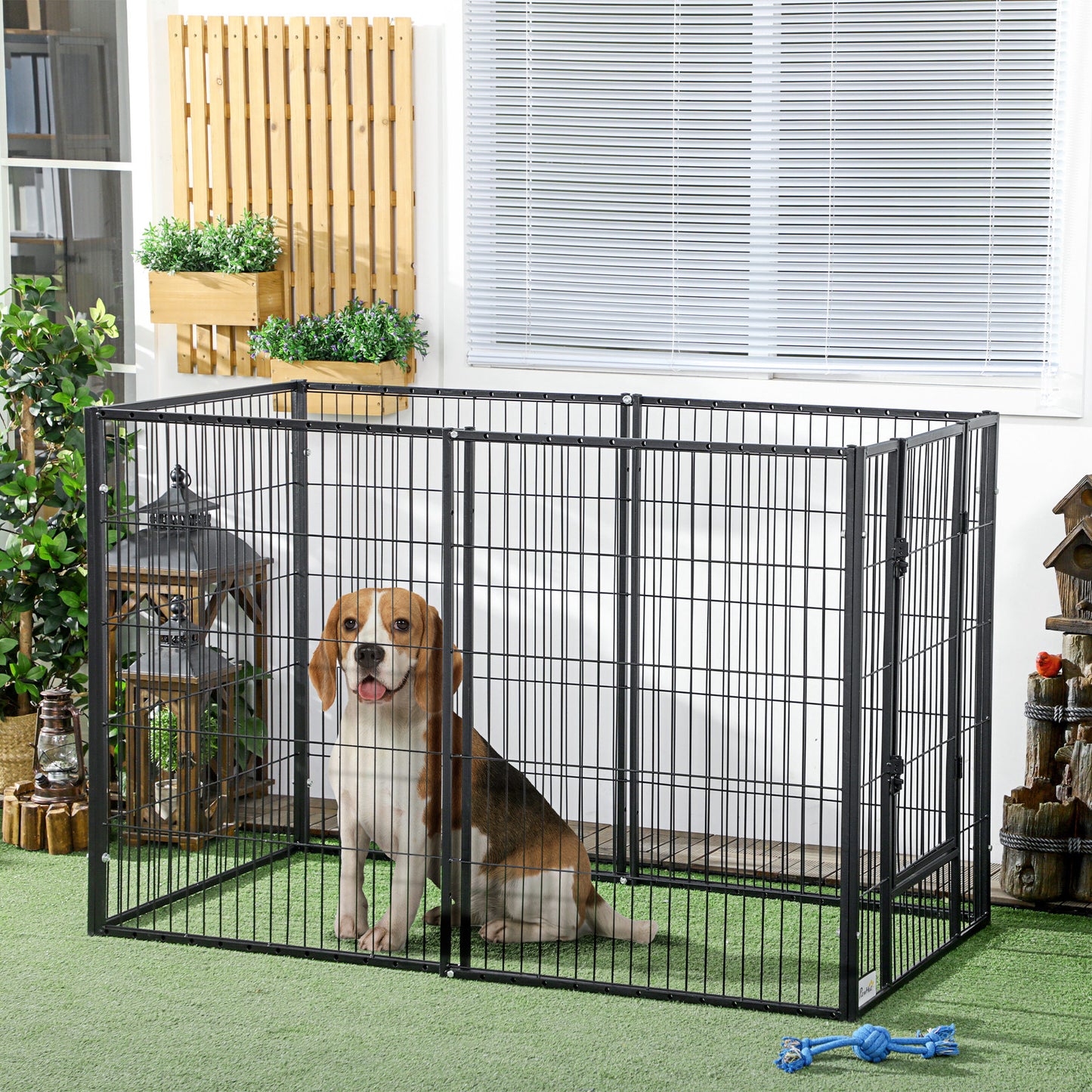 PawHut Parque para Cães de 6 Painéis Gaiola de Metal para Animais de Estimação com Largura Ajustável e Estrutura de Aço 82,5-150x79x101 cm Preto