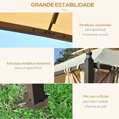 Outsunny Pérgola de Jardim 300x300x270 cm Pérgola com Duplo Teto 4 Cortinas Laterais para Exterior Festas Eventos Bege