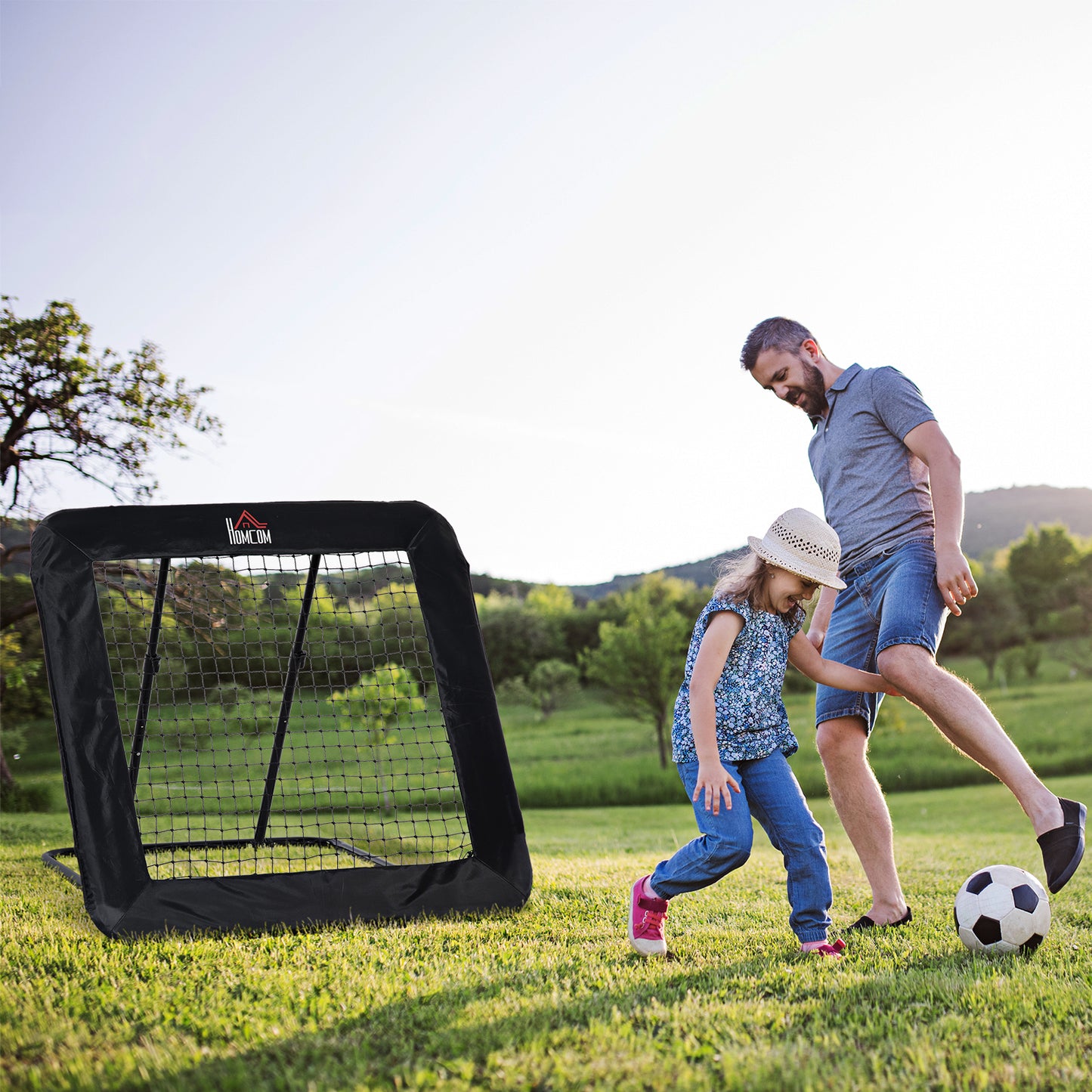 HOMCOM Rede de Rebote Dobrável com 4 Ângulos Ajustáveis para Treinamento de Futebol Beisebol Desportes de Exterior 128x118x108-120cm Preto