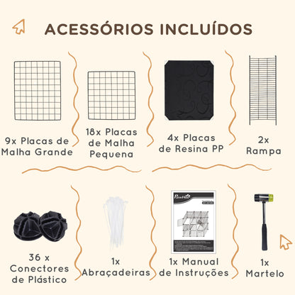 PawHut Recinto para Animais Pequenos com 31 Painéis Recinto para Animais de Estimação Personalizável com Rampa Portas para Cobaias Coelhos Chinchilas 105x45x105 cm Preto