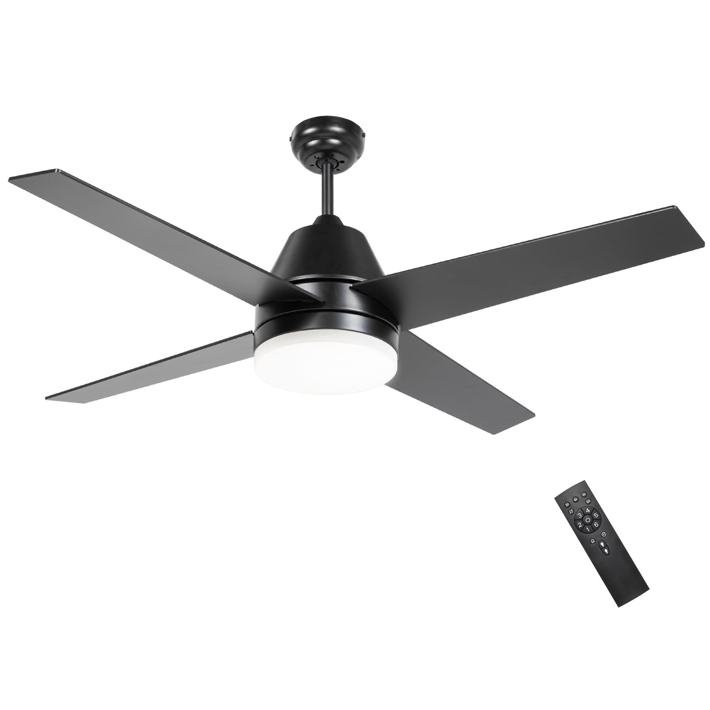 HOMCOM Ventoinha de Teto com Luz 46W Ø129 cm Motor DC Ventoinha de Teto Silencioso com 4 Lâminas Reversíveis Controlo Remoto 6 Velocidades e Temporizador para Quarto Sala Preto