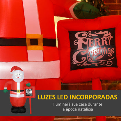 HOMCOM Pai Natal Insuflável com Placa Insuflável de Natal com 3 Luzes LED e Insuflador Elétrico Decoração de Natal para Exteriores e Interiores 120x65x180 cm Multicor