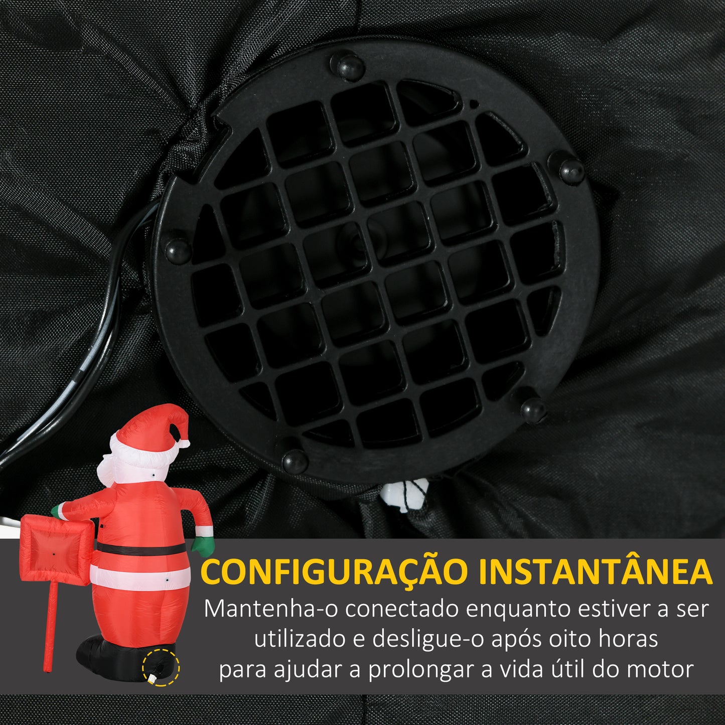 HOMCOM Pai Natal Insuflável com Placa Insuflável de Natal com 3 Luzes LED e Insuflador Elétrico Decoração de Natal para Exteriores e Interiores 120x65x180 cm Multicor