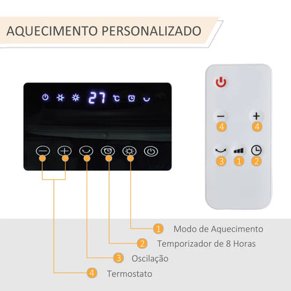 Aquecedor Cerâmico 1000W/2000W com Controle Remoto