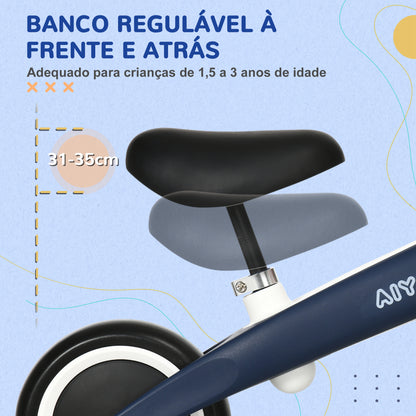 AIYAPLAY Bicicleta sem Pedais para Crianças de 18-36 Meses Bicicleta de Equilíbrio com Assento Ajustável em Altura Carga 25 kg 67,5x32x44 cm Azul