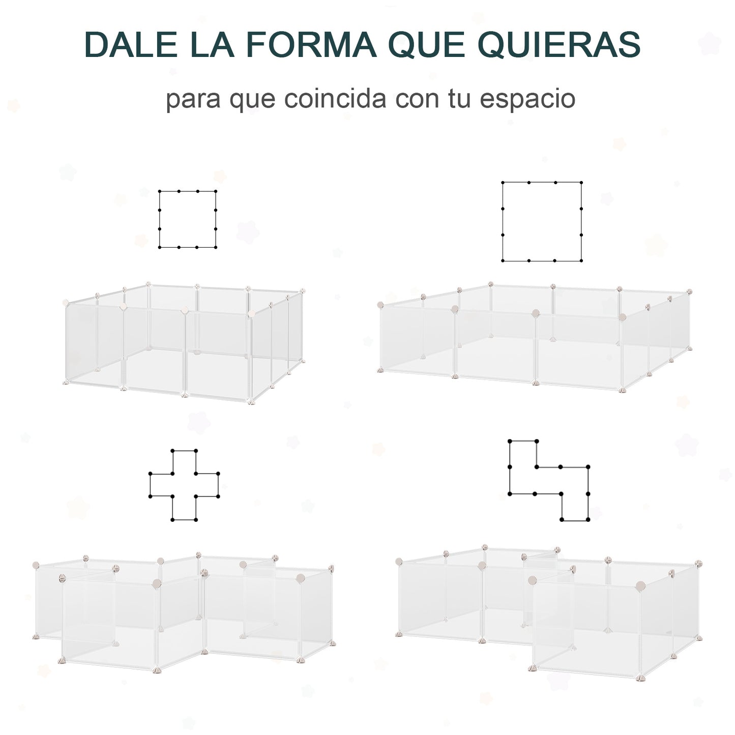 Recinto para Pequenos Animais Recinto Modular de Metal com 12 Painéis e 24 Conectores para Coelhos Porquinhos da Índia 105x105x45 cm Branco