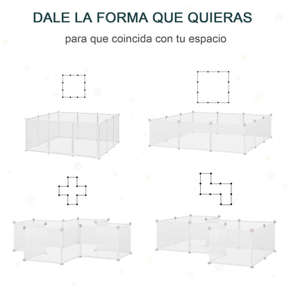 Recinto para Pequenos Animais Recinto Modular de Metal com 12 Painéis e 24 Conectores para Coelhos Porquinhos da Índia 105x105x45 cm Branco