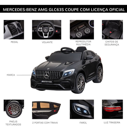 HOMCOM Carro Elétrico Mercedes AMG 12V para Crianças acima de 3 Anos com Controle Remoto Música Luzes Abertura da Porta 115x70x55cm Preto