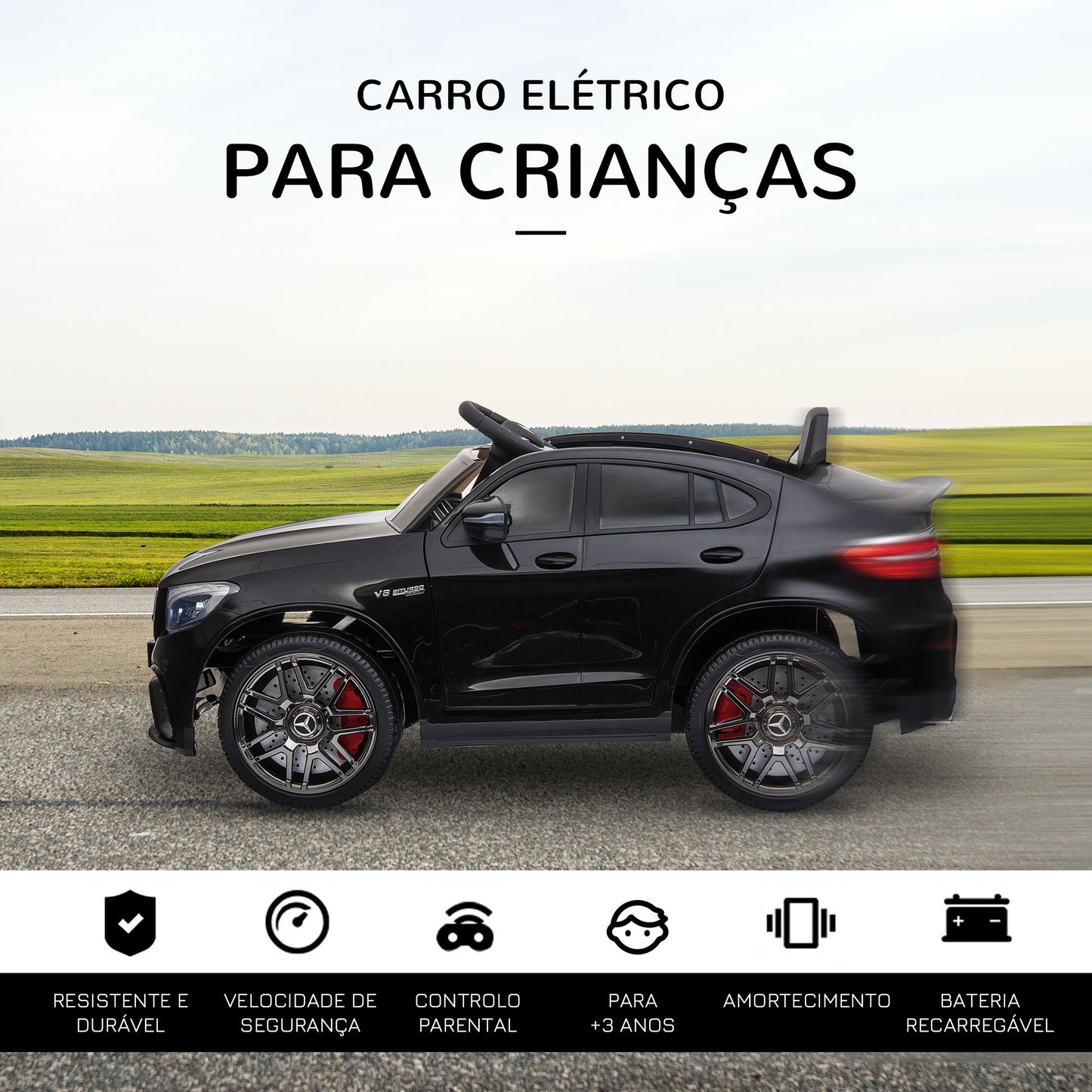 HOMCOM Carro Elétrico Mercedes AMG 12V para Crianças acima de 3 Anos com Controle Remoto Música Luzes Abertura da Porta 115x70x55cm Preto