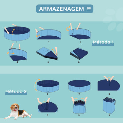 PawHut Piscina Dobrável para Cães Gatos Banheira Portátil para Animais de Estimação PVC Antiderrapante Múltiplo Uso para Interior e Exterior Ø80x20 cm Azul