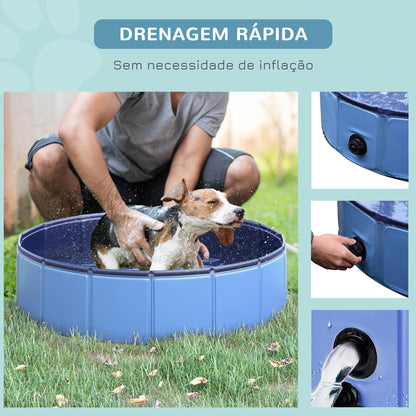 PawHut Piscina Dobrável para Cães Gatos Banheira Portátil para Animais de Estimação PVC Antiderrapante Múltiplo Uso para Interior e Exterior Ø80x20 cm Azul