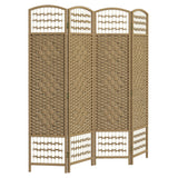 HOMCOM Biombo de 4 Painéis Separador de Ambientes 160x170 cm Divisor de Habitação Dobrável de Corda de Papel e Estrutura de Madeira Decoração para Dormitório Sala de Estar Natural