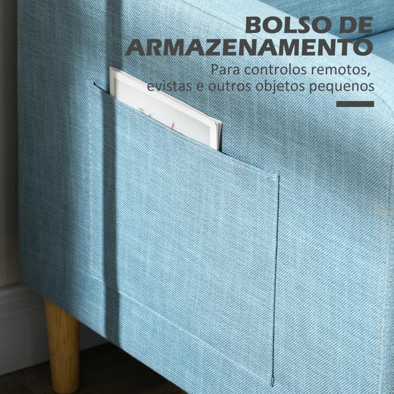 Sofá Dool de 2 Lugares em Tecido Premium com 2 Bolsos Laterais - Azul - 143x76x83 cm - Design Nórdico